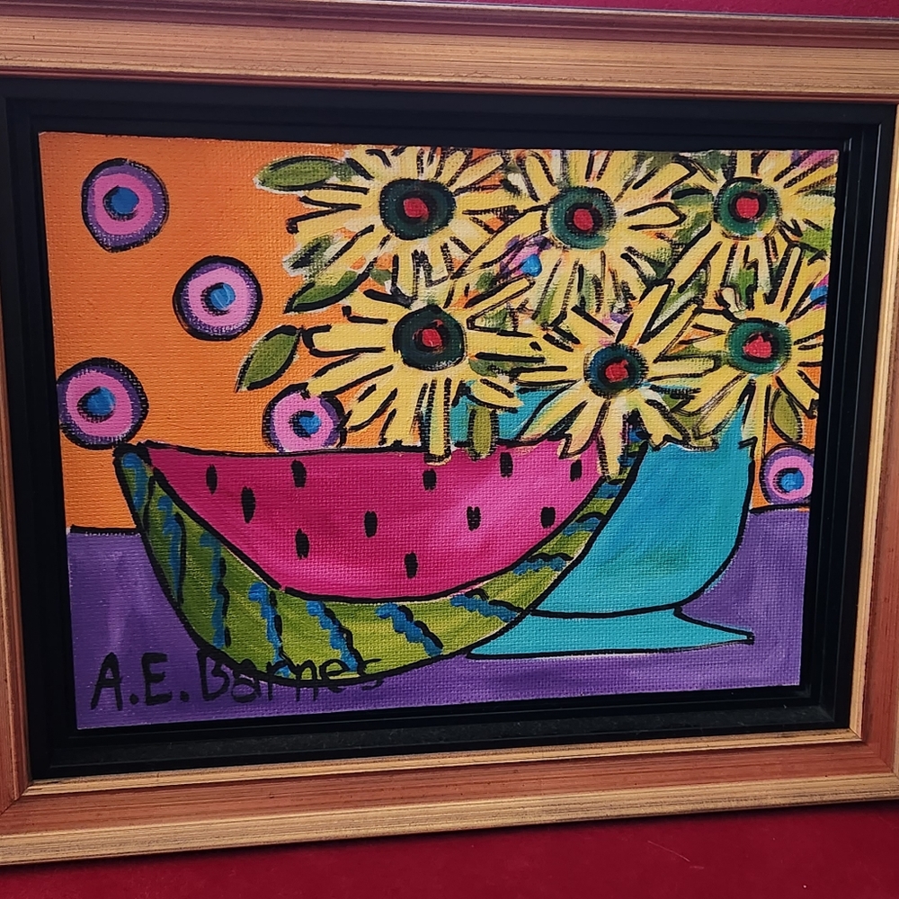 Artist A. E. Barnes original acrylic painting framed
